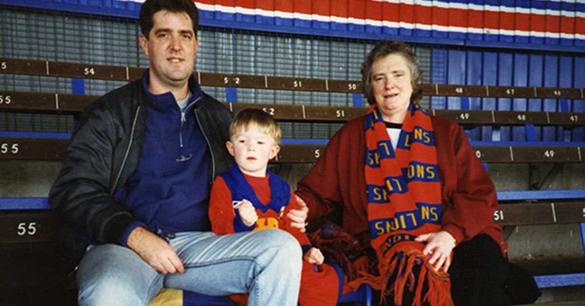 web article image leydon story.jpg David, Sean and Pat, travelled all over Melbourne to watch the Roys at whatever their ‘home ground’ was at the time. - Brisbane Lions